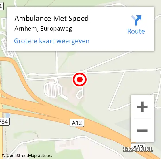Locatie op kaart van de 112 melding: Ambulance Met Spoed Naar Arnhem, Europaweg op 27 november 2018 17:53