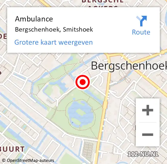 Locatie op kaart van de 112 melding: Ambulance Bergschenhoek, Smitshoek op 27 november 2018 19:49