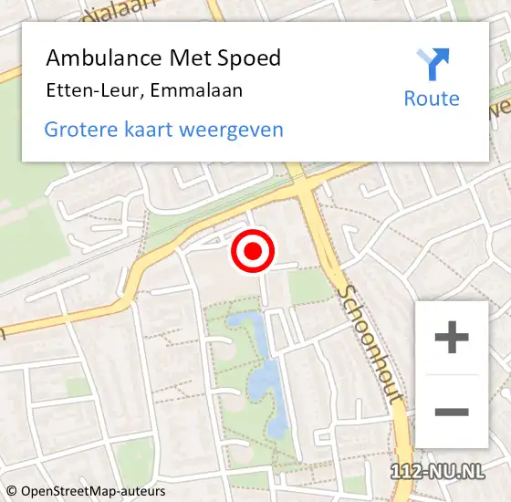 Locatie op kaart van de 112 melding: Ambulance Met Spoed Naar Etten-Leur, Emmalaan op 27 november 2018 20:36