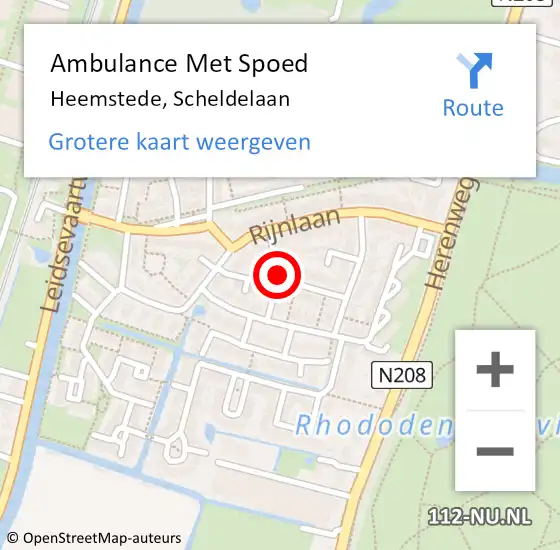Locatie op kaart van de 112 melding: Ambulance Met Spoed Naar Heemstede, Scheldelaan op 28 november 2018 03:36