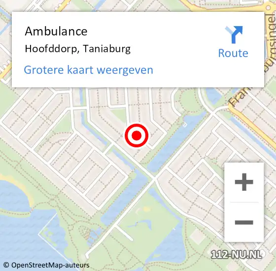 Locatie op kaart van de 112 melding: Ambulance Hoofddorp, Taniaburg op 28 november 2018 11:37