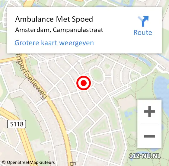 Locatie op kaart van de 112 melding: Ambulance Met Spoed Naar Amsterdam, Campanulastraat op 28 november 2018 17:06
