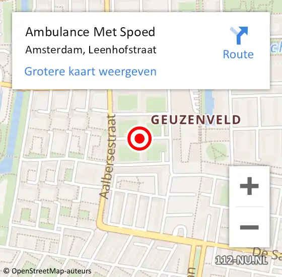 Locatie op kaart van de 112 melding: Ambulance Met Spoed Naar Amsterdam, Leenhofstraat op 28 november 2018 23:37