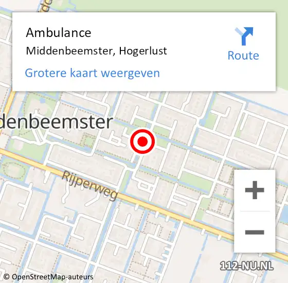 Locatie op kaart van de 112 melding: Ambulance Middenbeemster, Hogerlust op 29 november 2018 06:11