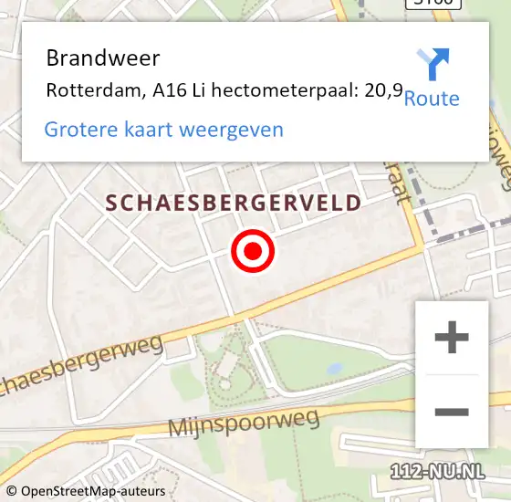Locatie op kaart van de 112 melding: Brandweer Rotterdam, A16 Li hectometerpaal: 20,2 op 29 november 2018 07:18