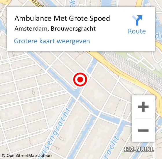 Locatie op kaart van de 112 melding: Ambulance Met Grote Spoed Naar Amsterdam, Brouwersgracht op 29 november 2018 09:49