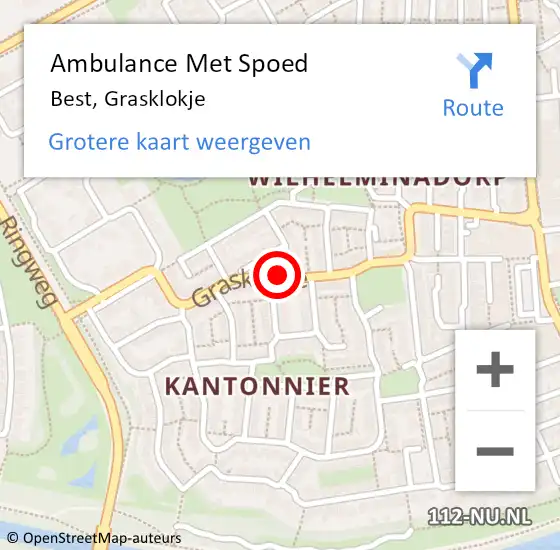 Locatie op kaart van de 112 melding: Ambulance Met Spoed Naar Best, Grasklokje op 29 november 2018 10:05