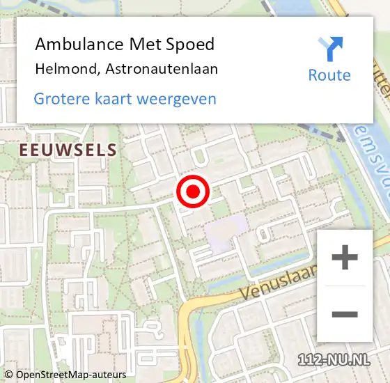 Locatie op kaart van de 112 melding: Ambulance Met Spoed Naar Helmond, Astronautenlaan op 29 november 2018 13:17