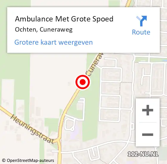 Locatie op kaart van de 112 melding: Ambulance Met Grote Spoed Naar Ochten, Cuneraweg op 29 november 2018 14:06