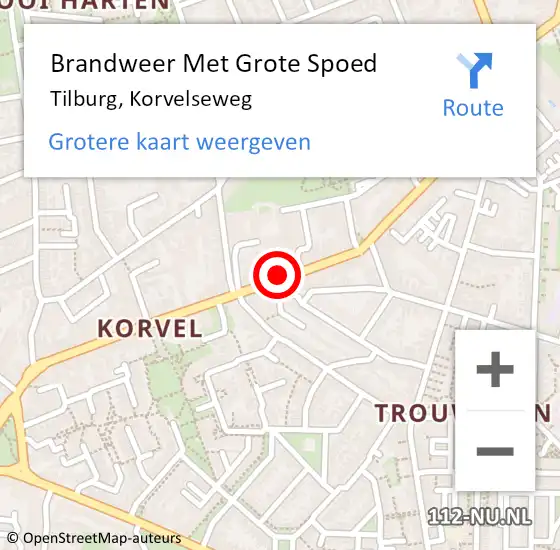 Locatie op kaart van de 112 melding: Brandweer Met Grote Spoed Naar Tilburg, Korvelseweg op 29 november 2018 20:26