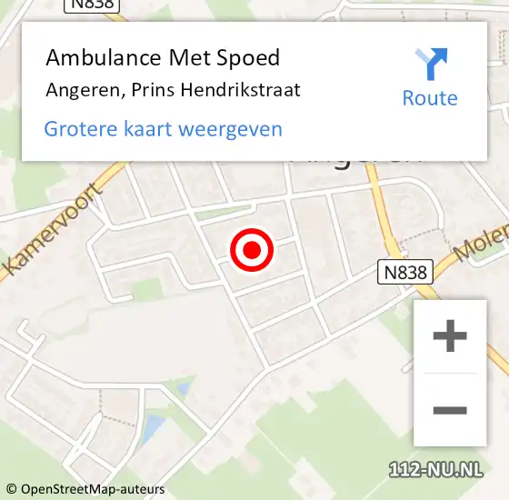 Locatie op kaart van de 112 melding: Ambulance Met Spoed Naar Angeren, Prins Hendrikstraat op 30 november 2018 06:55