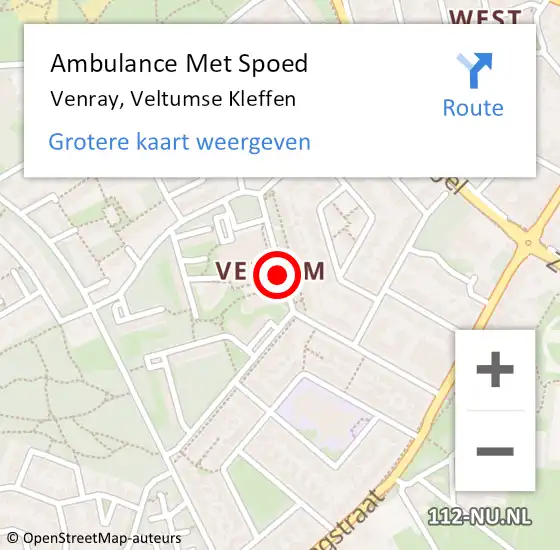 Locatie op kaart van de 112 melding: Ambulance Met Spoed Naar Venray, Veltumse Kleffen op 30 november 2018 14:18