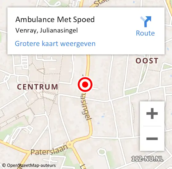 Locatie op kaart van de 112 melding: Ambulance Met Spoed Naar Venray, Julianasingel op 30 november 2018 20:35