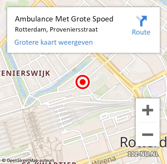 Locatie op kaart van de 112 melding: Ambulance Met Grote Spoed Naar Rotterdam, Proveniersstraat op 1 december 2018 01:28