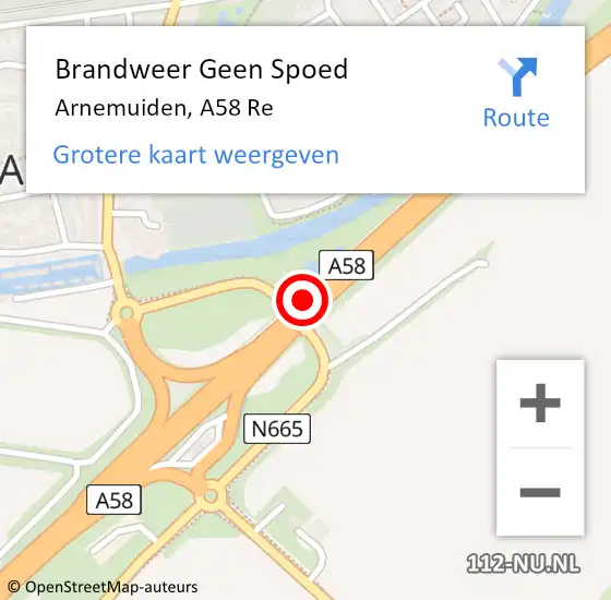 Locatie op kaart van de 112 melding: Brandweer Geen Spoed Naar Arnemuiden, A58 Re op 1 december 2018 11:13
