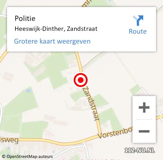Locatie op kaart van de 112 melding: Politie Heeswijk-Dinther, Zandstraat op 1 december 2018 13:26