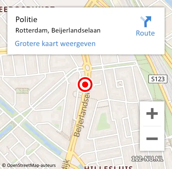 Locatie op kaart van de 112 melding: Politie Rotterdam, Beijerlandselaan op 1 december 2018 16:34