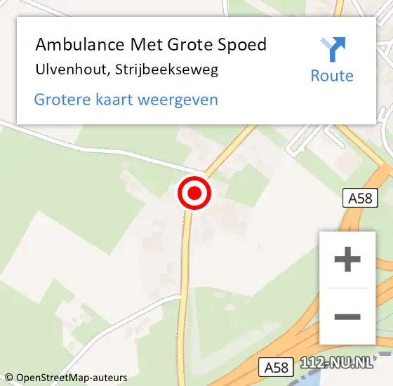 Locatie op kaart van de 112 melding: Ambulance Met Grote Spoed Naar Ulvenhout, Strijbeekseweg op 1 december 2018 18:35