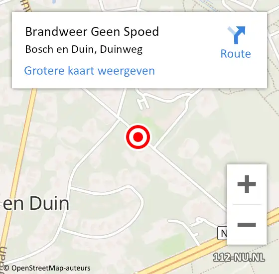 Locatie op kaart van de 112 melding: Brandweer Geen Spoed Naar Bosch en Duin, Duinweg op 1 december 2018 18:58