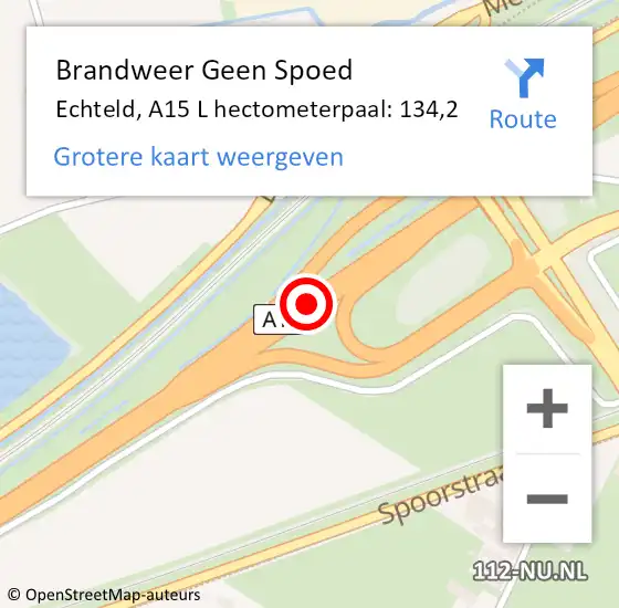 Locatie op kaart van de 112 melding: Brandweer Geen Spoed Naar Echteld, A15 L hectometerpaal: 134,2 op 1 december 2018 19:03