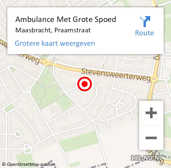 Locatie op kaart van de 112 melding: Ambulance Met Grote Spoed Naar Maasbracht, Praamstraat op 2 december 2018 00:27