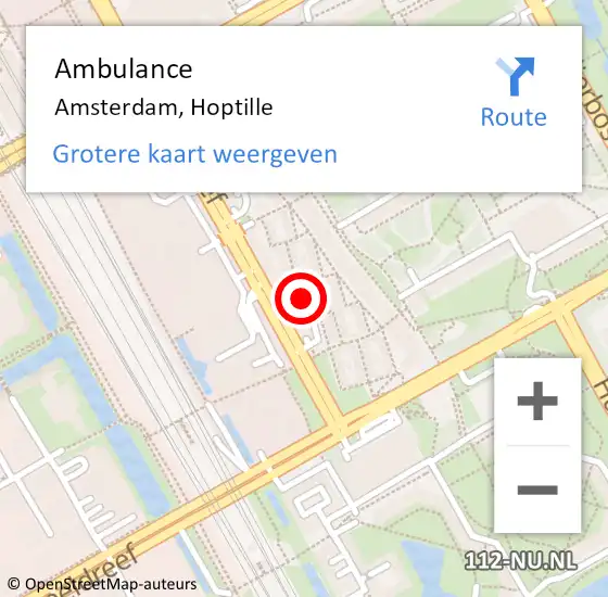Locatie op kaart van de 112 melding: Ambulance Amsterdam, Hoptille op 2 december 2018 00:31