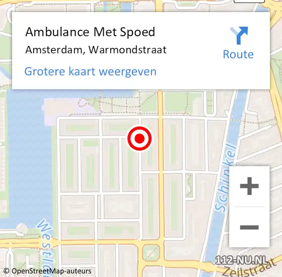 Locatie op kaart van de 112 melding: Ambulance Met Spoed Naar Amsterdam, Warmondstraat op 2 december 2018 00:37