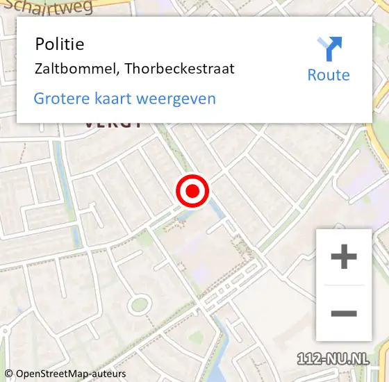 Locatie op kaart van de 112 melding: Politie Zaltbommel, Thorbeckestraat op 2 december 2018 02:10