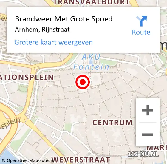 Locatie op kaart van de 112 melding: Brandweer Met Grote Spoed Naar Arnhem, Rijnstraat op 2 december 2018 03:14