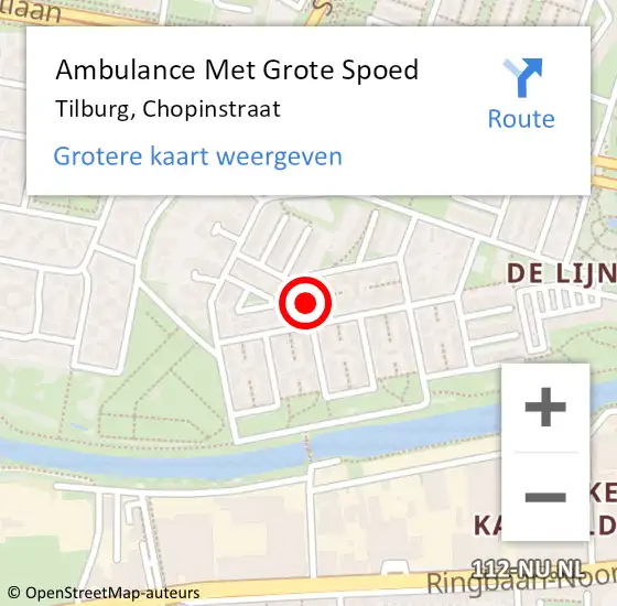 Locatie op kaart van de 112 melding: Ambulance Met Grote Spoed Naar Tilburg, Chopinstraat op 2 december 2018 08:19
