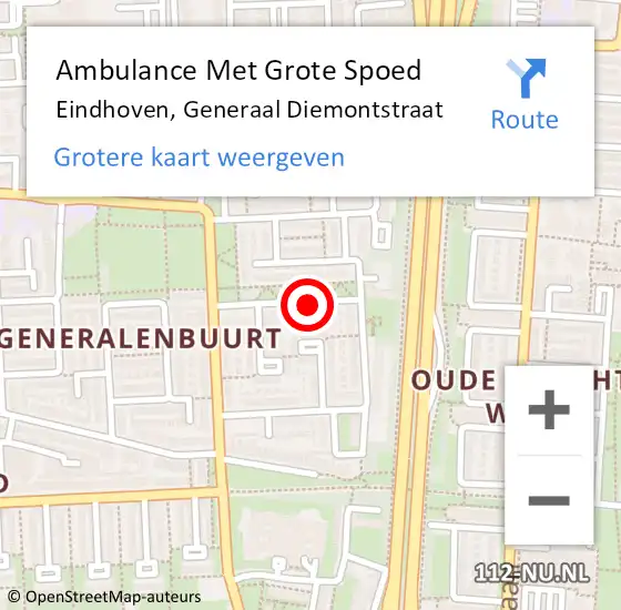 Locatie op kaart van de 112 melding: Ambulance Met Grote Spoed Naar Eindhoven, Generaal Diemontstraat op 2 december 2018 09:32