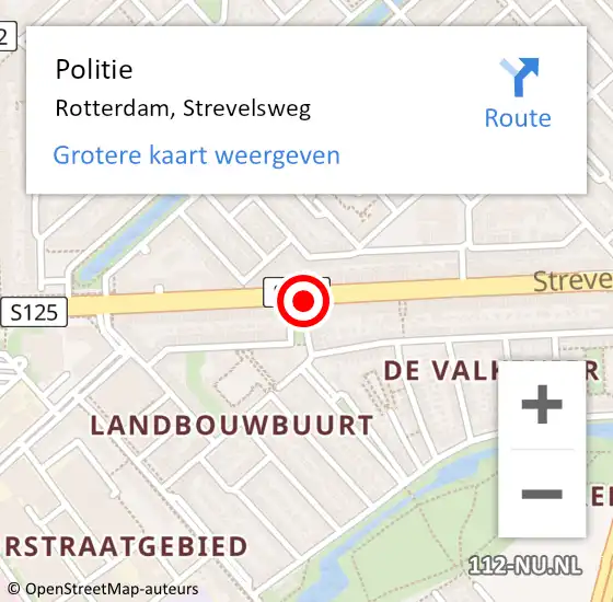 Locatie op kaart van de 112 melding: Politie Rotterdam, Strevelsweg op 2 december 2018 09:57