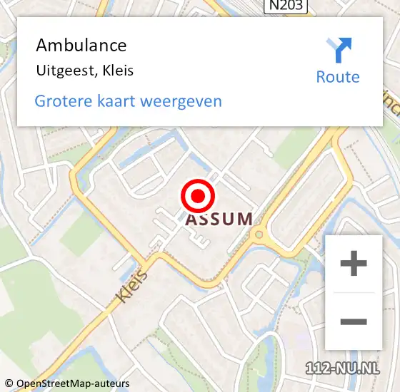 Locatie op kaart van de 112 melding: Ambulance Uitgeest, Kleis op 2 december 2018 16:08