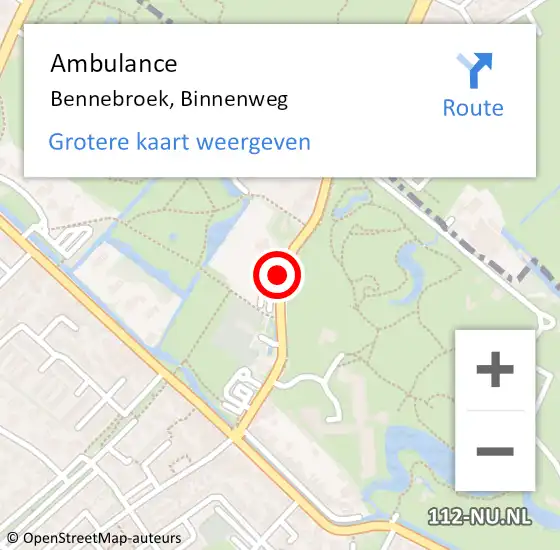 Locatie op kaart van de 112 melding: Ambulance Bennebroek, Binnenweg op 2 december 2018 21:17