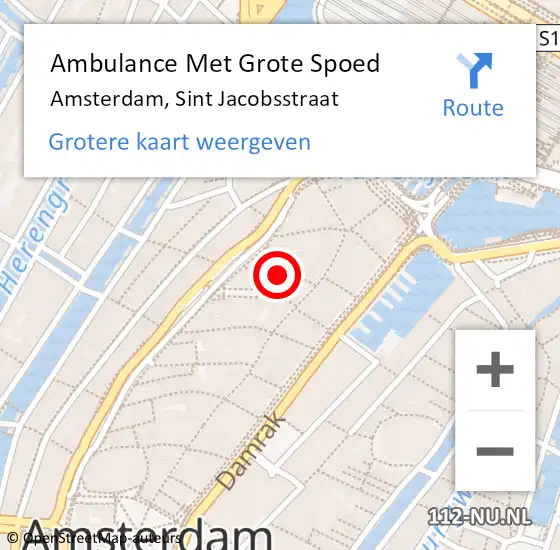 Locatie op kaart van de 112 melding: Ambulance Met Grote Spoed Naar Amsterdam, Sint Jacobsstraat op 3 december 2018 07:09