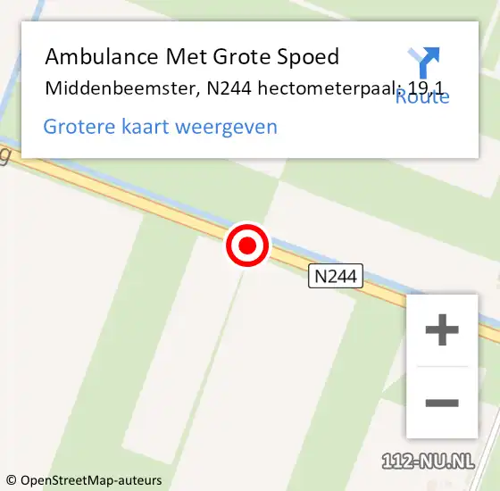 Locatie op kaart van de 112 melding: Ambulance Met Grote Spoed Naar Middenbeemster, N244 hectometerpaal: 19,1 op 3 december 2018 08:51