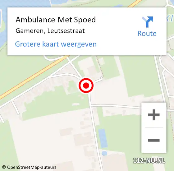 Locatie op kaart van de 112 melding: Ambulance Met Spoed Naar Gameren, Leutsestraat op 3 december 2018 12:27