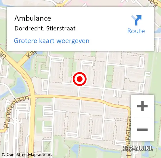 Locatie op kaart van de 112 melding: Ambulance Dordrecht, Stierstraat op 3 december 2018 13:43