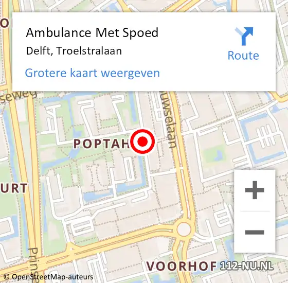 Locatie op kaart van de 112 melding: Ambulance Met Spoed Naar Delft, Troelstralaan op 3 december 2018 13:55