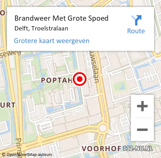 Locatie op kaart van de 112 melding: Brandweer Met Grote Spoed Naar Delft, Troelstralaan op 3 december 2018 14:32
