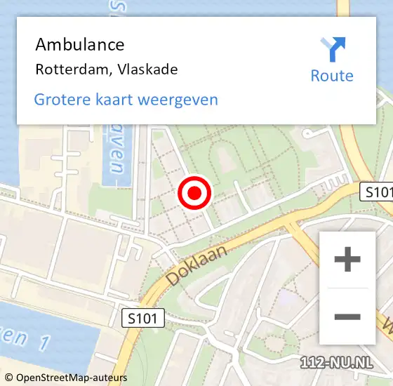Locatie op kaart van de 112 melding: Ambulance Rotterdam, Vlaskade op 3 december 2018 15:56