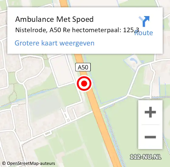 Locatie op kaart van de 112 melding: Ambulance Met Spoed Naar Nistelrode, A50 Re hectometerpaal: 128,8 op 3 december 2018 18:51