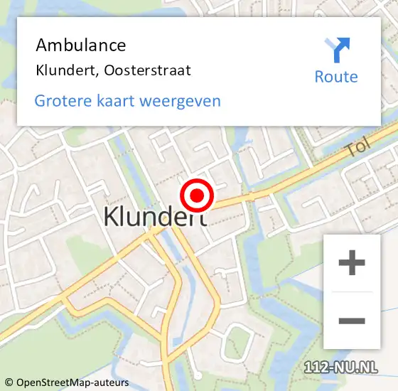 Locatie op kaart van de 112 melding: Ambulance Klundert, Oosterstraat op 3 december 2018 19:43