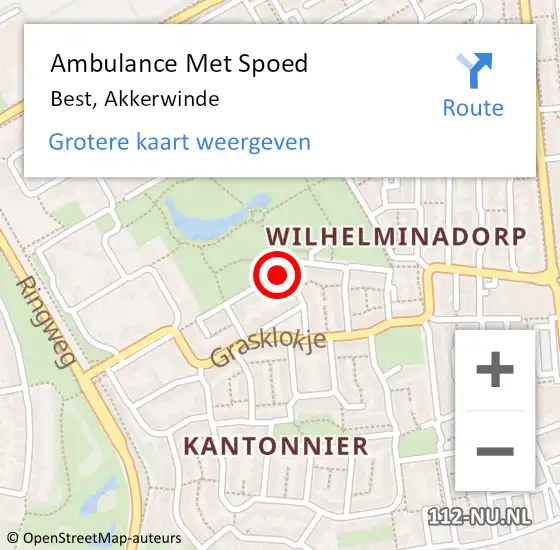 Locatie op kaart van de 112 melding: Ambulance Met Spoed Naar Best, Akkerwinde op 4 december 2018 01:57