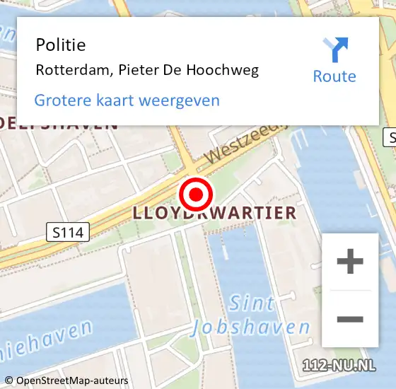 Locatie op kaart van de 112 melding: Politie Rotterdam, Pieter De Hoochweg op 4 december 2018 08:40