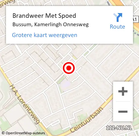 Locatie op kaart van de 112 melding: Brandweer Met Spoed Naar Bussum, Kamerlingh Onnesweg op 4 december 2018 11:43