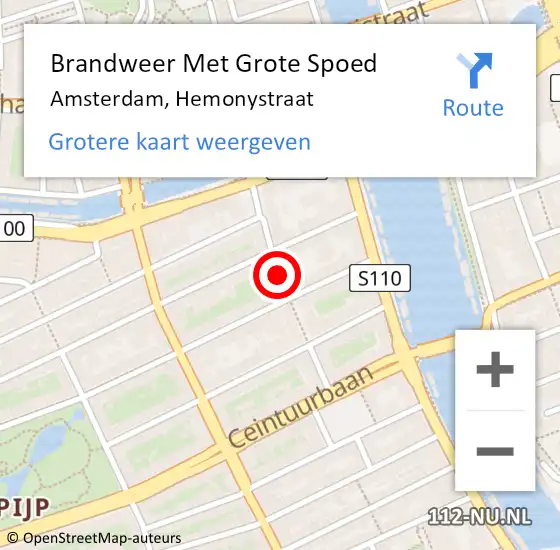 Locatie op kaart van de 112 melding: Brandweer Met Grote Spoed Naar Amsterdam, Hemonystraat op 4 december 2018 14:17