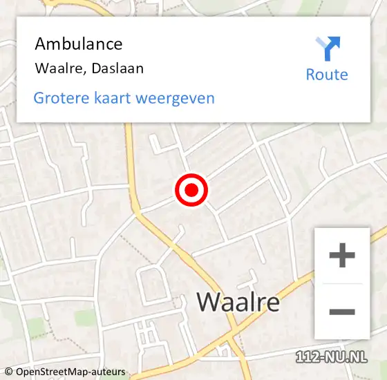 Locatie op kaart van de 112 melding: Ambulance Waalre, Daslaan op 4 december 2018 14:50