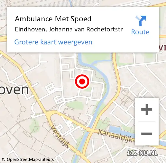 Locatie op kaart van de 112 melding: Ambulance Met Spoed Naar Eindhoven, Johanna van Rochefortstr op 4 december 2018 18:45