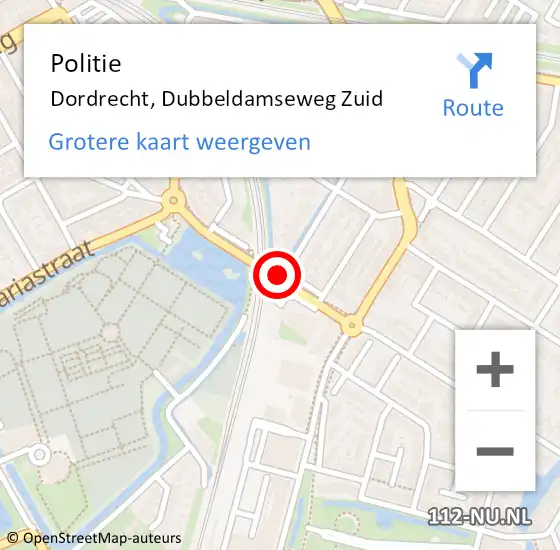 Locatie op kaart van de 112 melding: Politie Dordrecht, Dubbeldamseweg Zuid op 4 december 2018 19:23